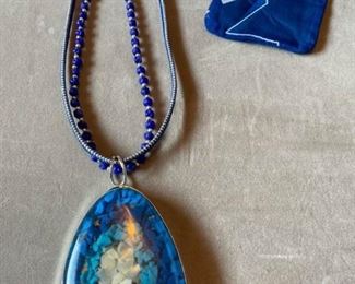 008 Chicos Large Blue Pendant Necklace
