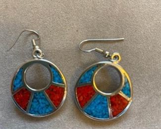 026 Red and Blue Turquoise Style Earrings