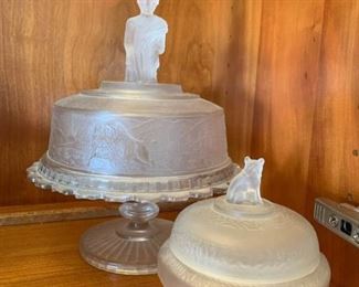 232 Westward Ho EAPG Frosted Glass Covered Pedestal Butter Dish