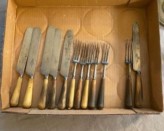 Early 3 Tine Fork & Knives with Bone Handles Joseph Fenton & Sons Cutlers Sheff1.