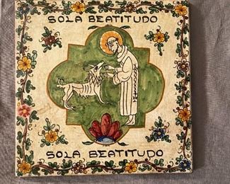 Vintage Tile Sola Beatitudo Religious Motif