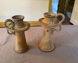 Handcrafted Pottery Candlesticks Candleholders Signed Mueller