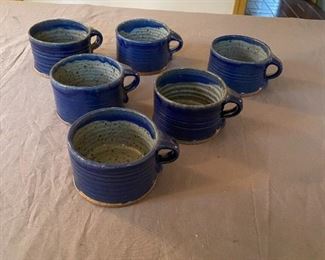 Handcrafted Pottery Soup Mugs Blue set of 6