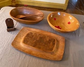  Lot of Wood Serving Pieces Bowls Match Holder Dansk Platter Kalmar Bowl
