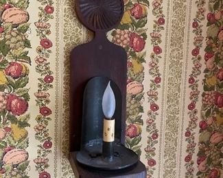 Early American Style Walnut Chip Carved Sconce Electric Candle