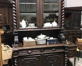 Fabulous French barley twist carved cabinet