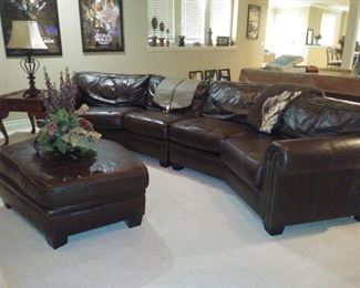 Leather sectional & ottoman