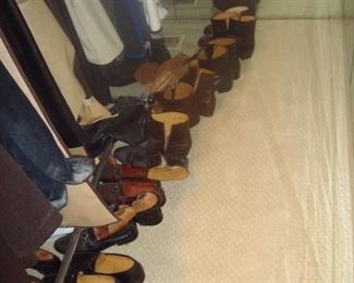 View of some of the many pairs of fine shoes, most in size 9.