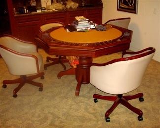 Game table and set of chairs.