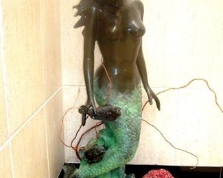 42 inch high bronze signed mermaid fountain sculpture