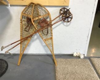 Leather Snow Shoes with Poles