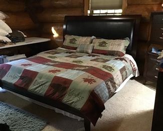 King size Leather like Headboard frame and springs (no Mattress