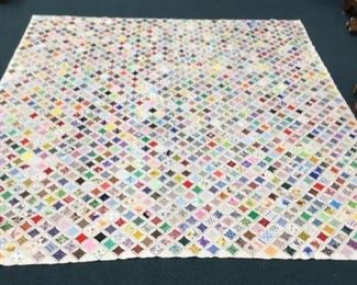 Rare handmade Cathedral Windows king-size quilt!  Hand-stitched by church group for fund-raiser, 754 windows in an array of colors.  Weighs 13 pounds, commissioned by current owner in early 1980s, valued over $1500.