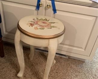 #18	White painted stool w/rose painted on top  18" Tall	 $30.00 	 call 256-603-4198 

