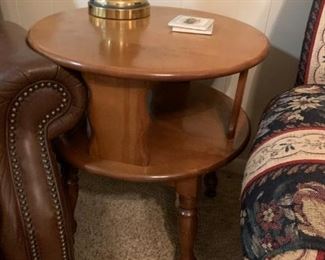 #22	Maple (as is top) Round End Table w/shelf   23x24	 $75.00 	 call 256-603-4198 

