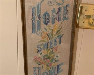 #25	"Home Sweet Home" Cross-Stitch on Linen	 $50.00 	 call 256-603-4198 
