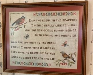 #40	Bird Needlepoint Picture w/Bible Quote	 $20.00 	 call 256-603-4198 
