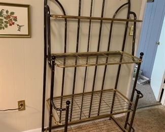 #43	Metal Black/Brass Bakers Rack   38x22x74	 $75.00 	 call 256-603-4198 
