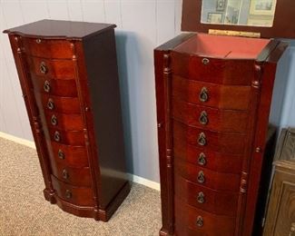 #58	(2) Jewelry Cabinets  8 drawers w/flip-up top w/both sides open 18x13x41  $75 each	 $150.00 	 call 256-603-4198 
