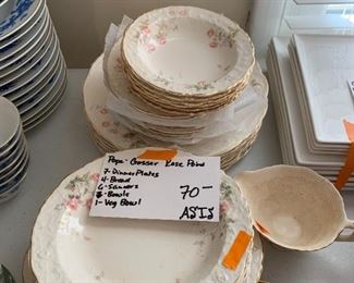 #137	KR	pope Gosser Rose point china 7 dinner, 4 bread, 6 saucer, 7 bowls, 1 veg as is	 $70.00 	 call 256-603-4198 
