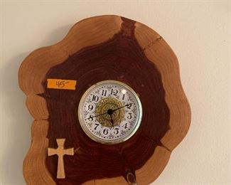 #153	KR	Wood clock with a cross 	 $45.00 	 call 256-603-4198 
