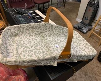 #170	Longberger flat basket with green leaf pattern cover 	 $30.00 	 call 256-603-4198 
