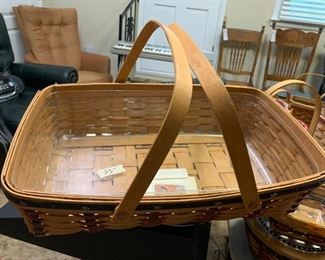 #173	longberger flat basket with plastic lining and wood handles 	 $23.00 	 call 256-603-4198 
