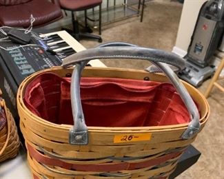 #172	Longberger purse with red lining and gray handles 	 $20.00 	 call 256-603-4198 
