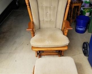 #181	St. Jude	TOWN square tan cordoroy glider rocker with ottaman 	 $125.00 
