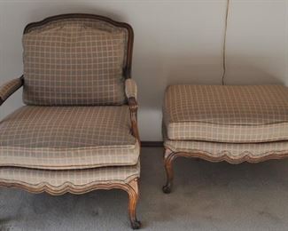 Drexel Heritage Bergère chair and ottoman with duck down stuffing