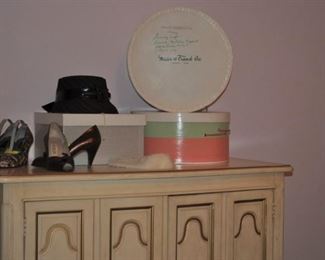 Vintage shoes, hats, hat boxes