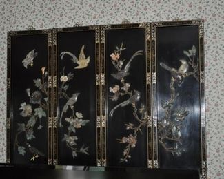Chinoiserie four panel hanging screen 12” x 36” each