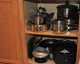 Baking supplies, Pyrex, bowls, pots and pans