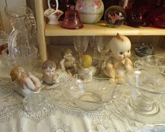 elegant etched glass & bisque babies