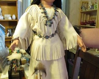 American Indian bisque doll with sterling silver jewelry by Juan Guerro