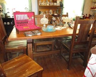 trestle table with 6 chairs