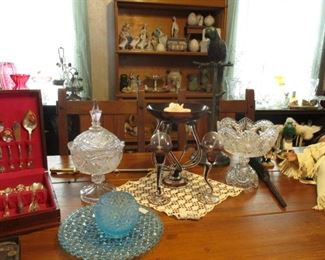 silver plated flatware & pressed glass