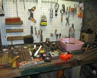 hand tools on work bench