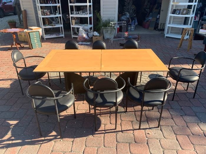 Custom Made table 80s deco style With 8 Bieffeplast Chairs