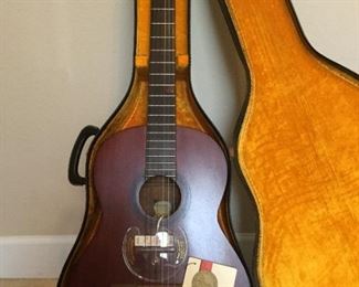 Vintage Guild Classic Acoustic Guitar
Made in Hoboken, New Jersey, circa 1967.
Model: Mark I
Serial #: CA-338.
Condition: Excellent
Guild N-710 strings.
All Mahogany.
Hard case included.