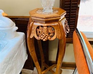 Carved wood and marble plant stands