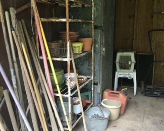 yard tools and garden pots