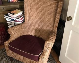 One of two woven wing back chairs.  32" w x 30" d x 41" h $190 each.  