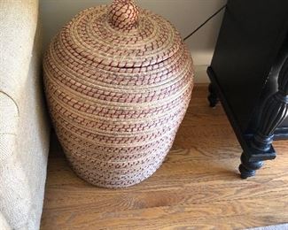 One of a pair of lidded baskets. 16" dia. x 20" h $80 for the pair