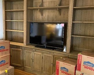 Overall, the cabinets measure 132" long x 95" high and 19" deep. The lower cabinets are 31.75" high. The middle area with the  TV  measures 52" wide x 45" high. From Restoration Hardware.  Asking $2000 obo, buyer must disassemble.