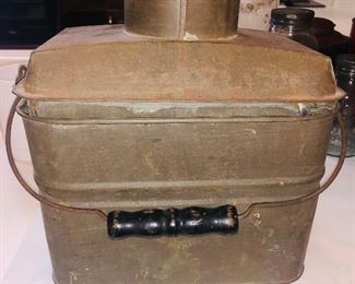 Antique tin lunch pail- with hot water reservoir