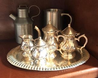 Silver plated miniature tea set with tray.