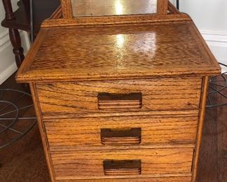 Vintage Oak Jewelry stand/ miniature dresser.