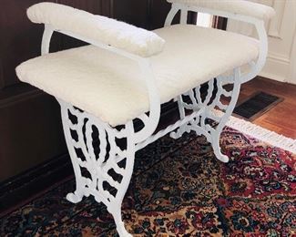 Cast iron vanity Bench with white upholstery- 