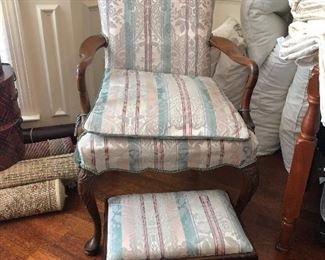 Queen Ann occasional arm chair with stool.